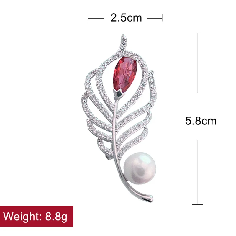 Модные большие красные Синие стразы листья булавки броши в форме пера для женщин