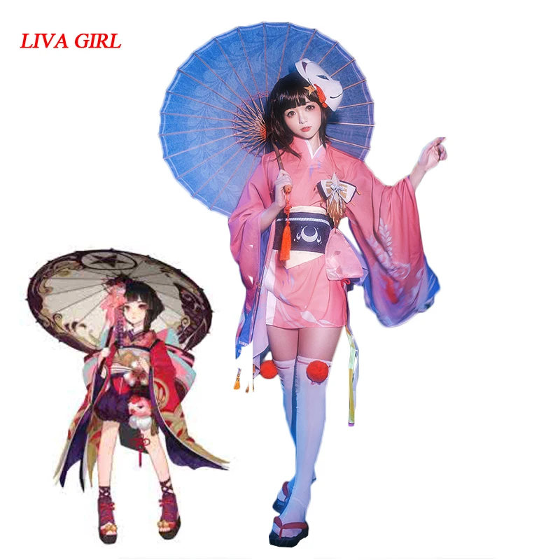 Новинка летнее кимоно для косплея LIVA GIRL из аниме Onmyoji Kagura с золотыми