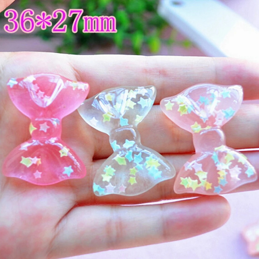 

20pcs/Lot Mix Colors 10 Design Cabochons Botoes Flat Back Resin Glitter Pastel Confetti Bow Resin For Girls DIY Phone Decoration