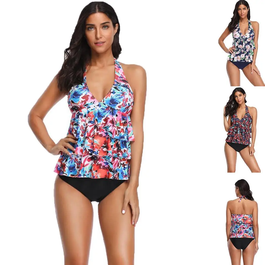 Женская Повседневная Холтер без рукавов Цветочные оборки из двух частей