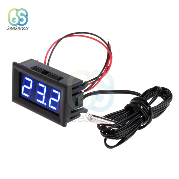 Blue 50~ 110C цифровой светодиодный термометр измеритель температуры детектор Датчик DC 12V Цифровой термометр монитор тестер - Цвет: Blue