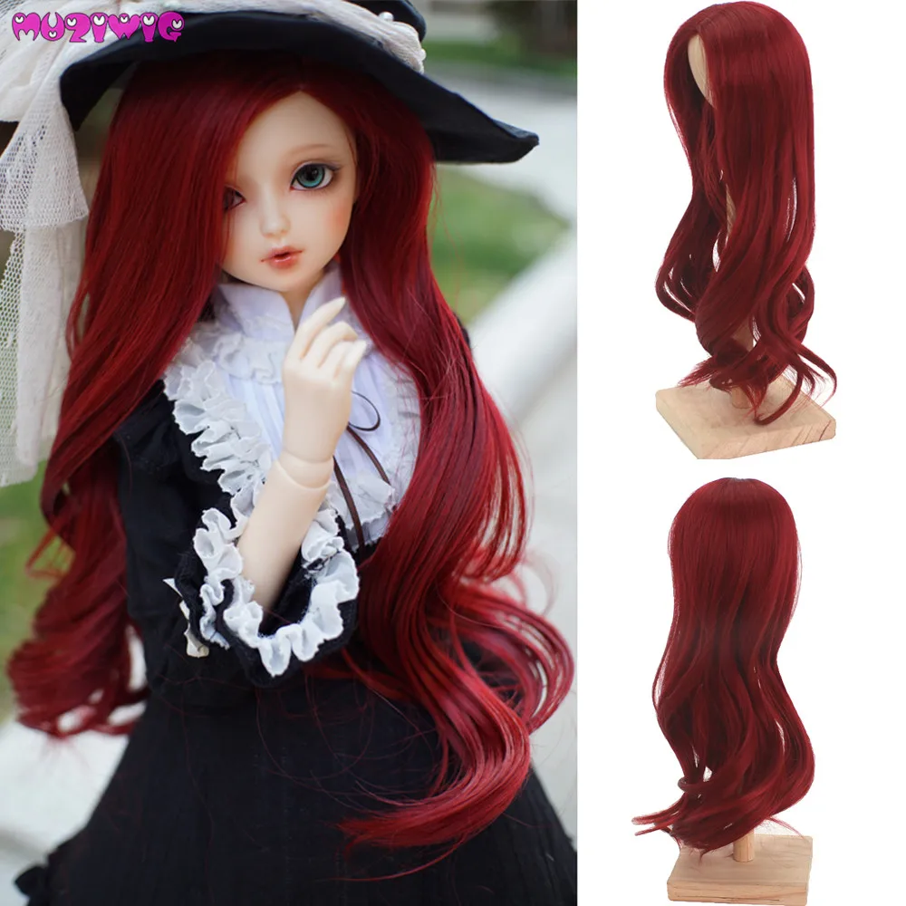 Высокое качество красное вино длинные волнистые волосы парики для 1/8 BJD куклы