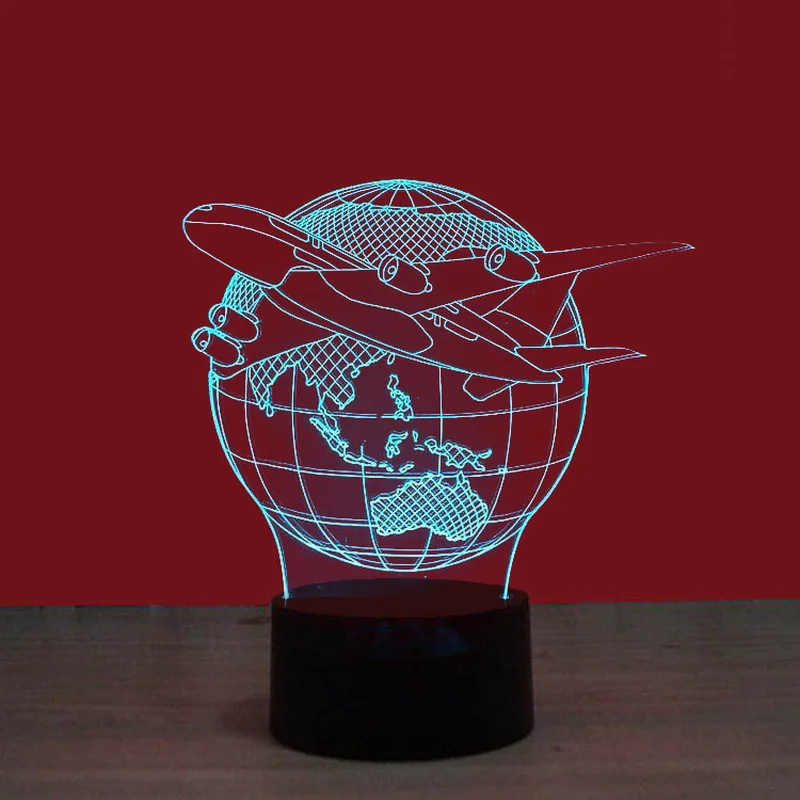 Aircraft Earth 3D стерео лампа для видения акриловая 7 цветов меняющая USB прикроватная