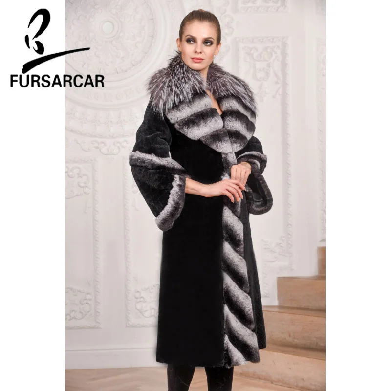 Меховая Sarcar 2018 модная 100 см длинная роскошная зимняя из меха кролика Рекс куртка