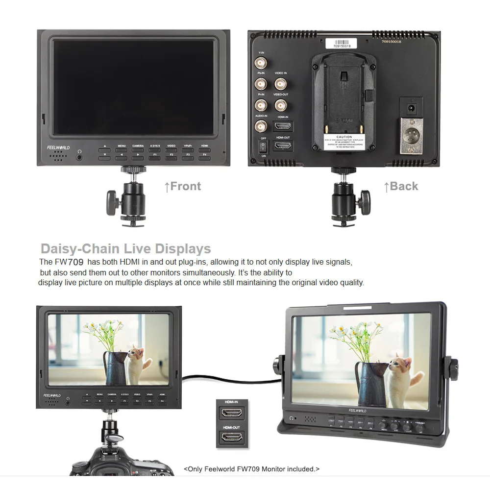 Feelworld FW709 Портативный 7 &quotIPS экран на камере поле HD монитор для FS7 A7RII A7SII A7R A7S GH4 5D mark