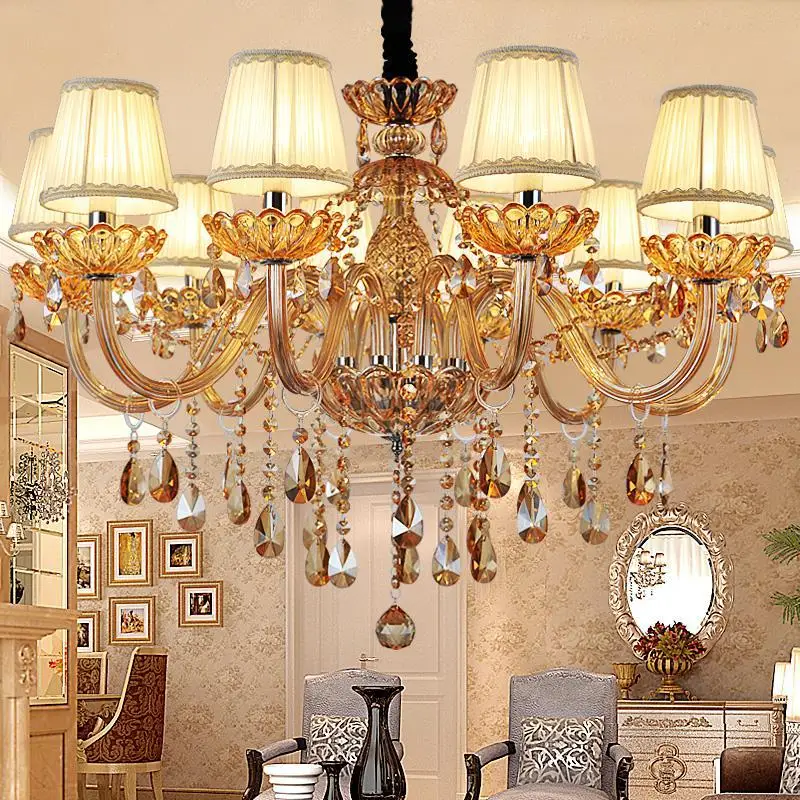 Светодиодная Янтарная Золотая люстра lustre de cristal для фойе гостиной подвесная