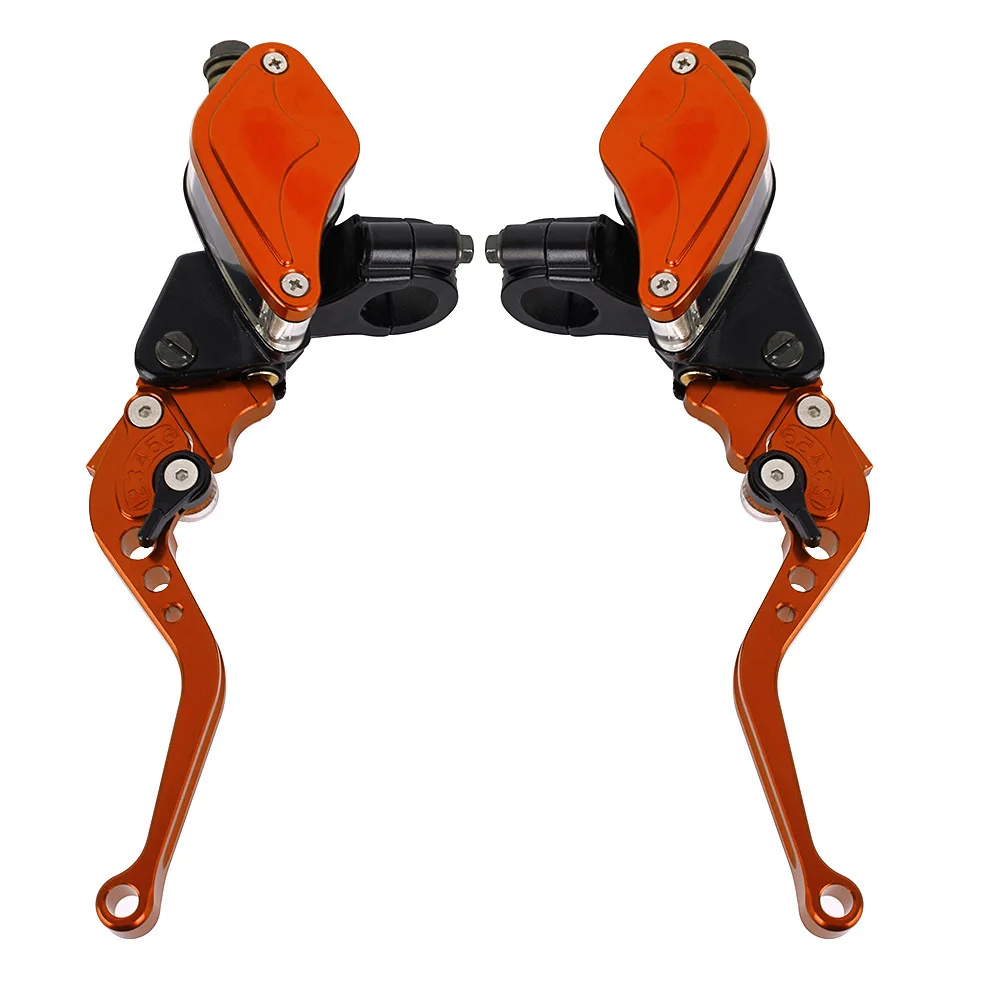 Orange CNC Алюминий 7/" 22 мм мотоцикла рычаг сцепления, гидравлического тормоза комплект с Главный цилиндр резервуар - Цвет: Orange