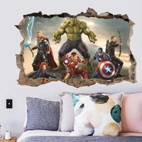 3d hulk wall stickers home decor removable kids room superhero fake window wall decals self adhesive bedroom wall mural