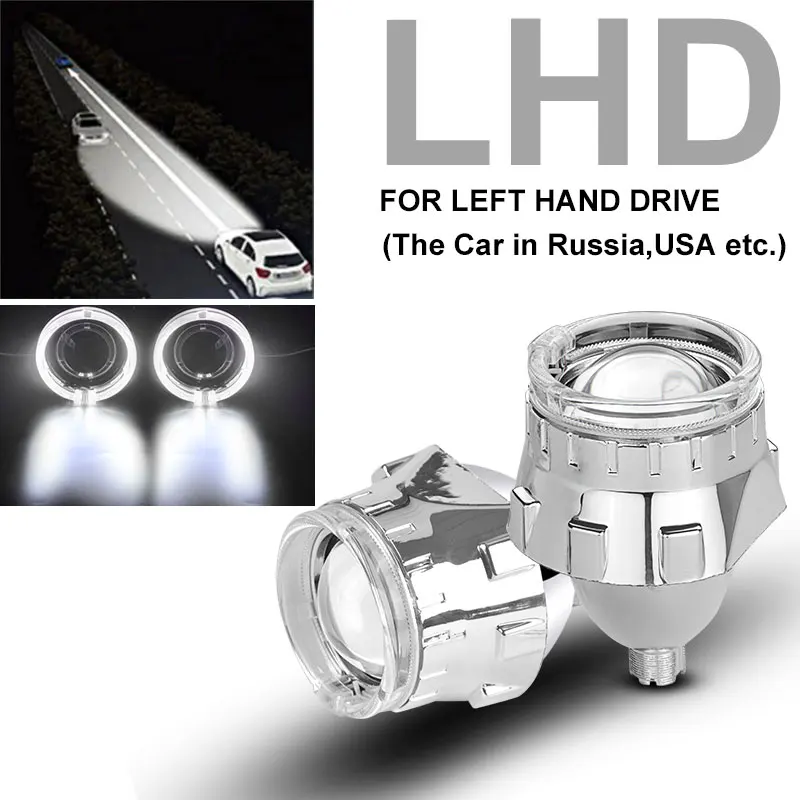 White Ring LHD RACBOX 2 шт. Silve Shroud 2,5 дюймов универсальный би ксенон HID объектив проектора с белым Красный Синий Желтый ангельские глазки кольцо для H4 H7 автомобиля - Цвет: White Ring LHD