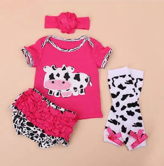 

4pcs/set reborn babies dolls clothes cute Cow short T shirt romper PP pants fit for 50-50cm silicone reborn dolls