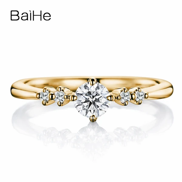 BAIHE Solid 18 K Белое Золото 0.20CT Сертифицированный FG/SI круглый натуральный бриллиант свадебные женские модные ювелирные изделия Подарочное кольцо - Цвет камня: Yellow Gold