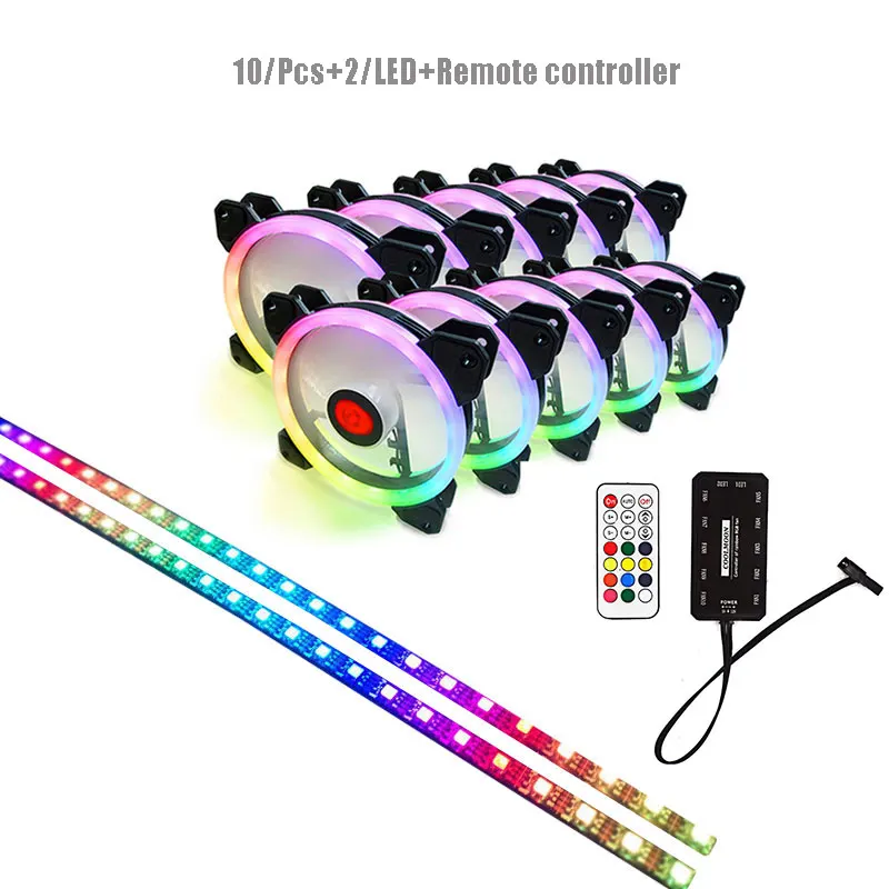 Горячий RGB Аврора охлаждающий вентилятор 120 мм 6Pin контроллер Светодиодная лента кольцо для компьютера кулер воды великолепный цвет регулируемый вентилятор радиатора - Цвет лезвия: 10Fan 2LED Controlle