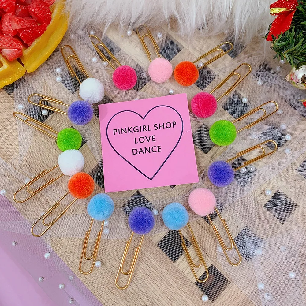 8 шт. милые клипсы Kawaii Hairball, скрепки конфетного цвета, металлические скрепки для детей, подарок для девочек, школьные принадлежности, аксессуары для книг