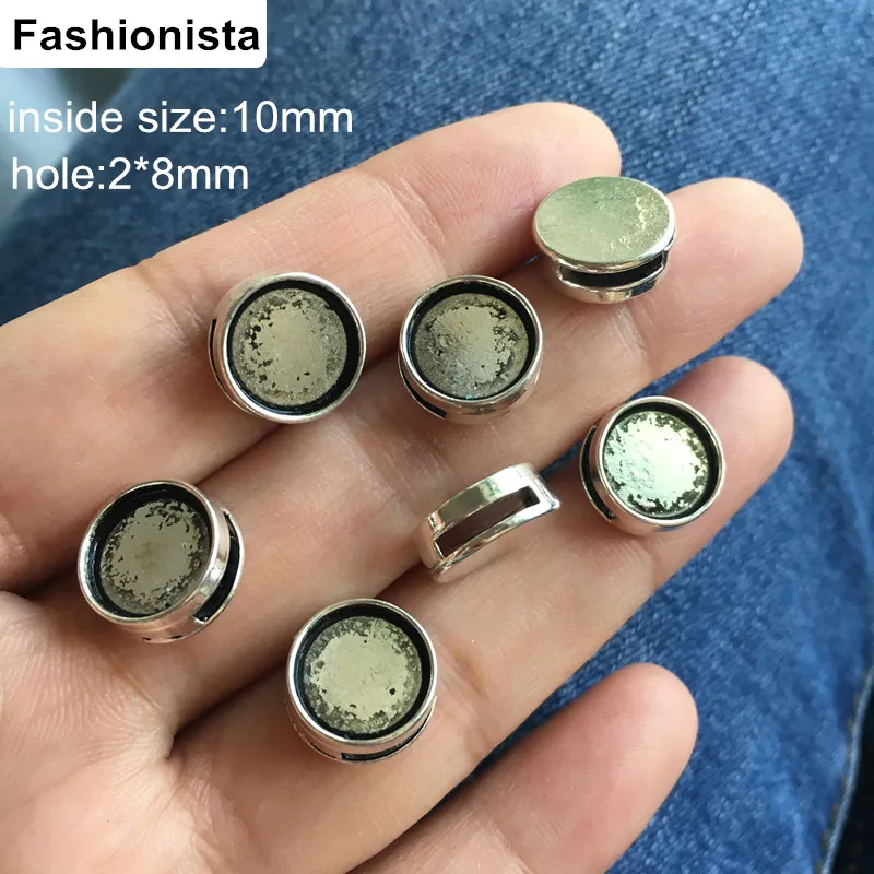 Круглые бусины слайдеры с кабошоном 10 мм 100 шт. античный Серебристый тон базовые