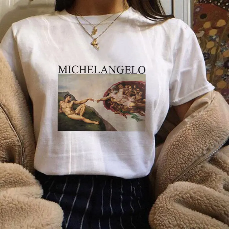 Harajuku Ulzzang Tumblr винтажная Эстетическая печать Микеланджело Графические футболки