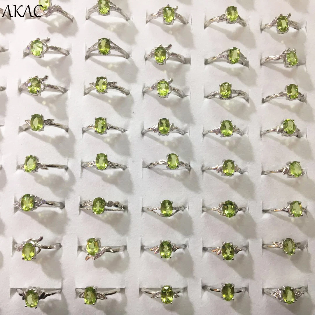 3rings/set approx5*7mm AKAC natural green peridot women adjustable ring send randomly | Украшения и аксессуары