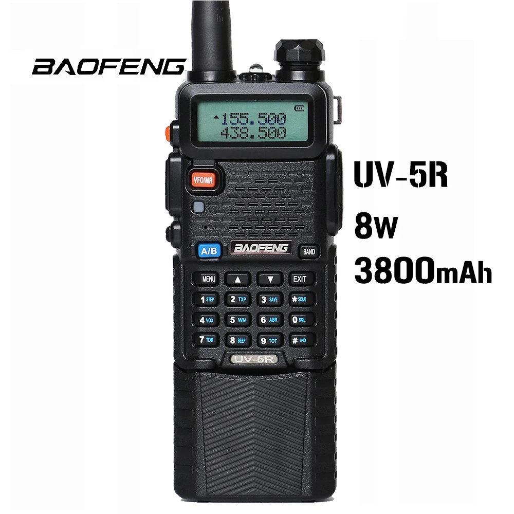

Портативная рация Baofeng UV-5R 8W с аккумулятором 3800 мАч, Двухдиапазонная рация 128, двухсторонняя радиосвязь UHF и VHF 136-174 МГц и 400-520 МГц, Любительски...