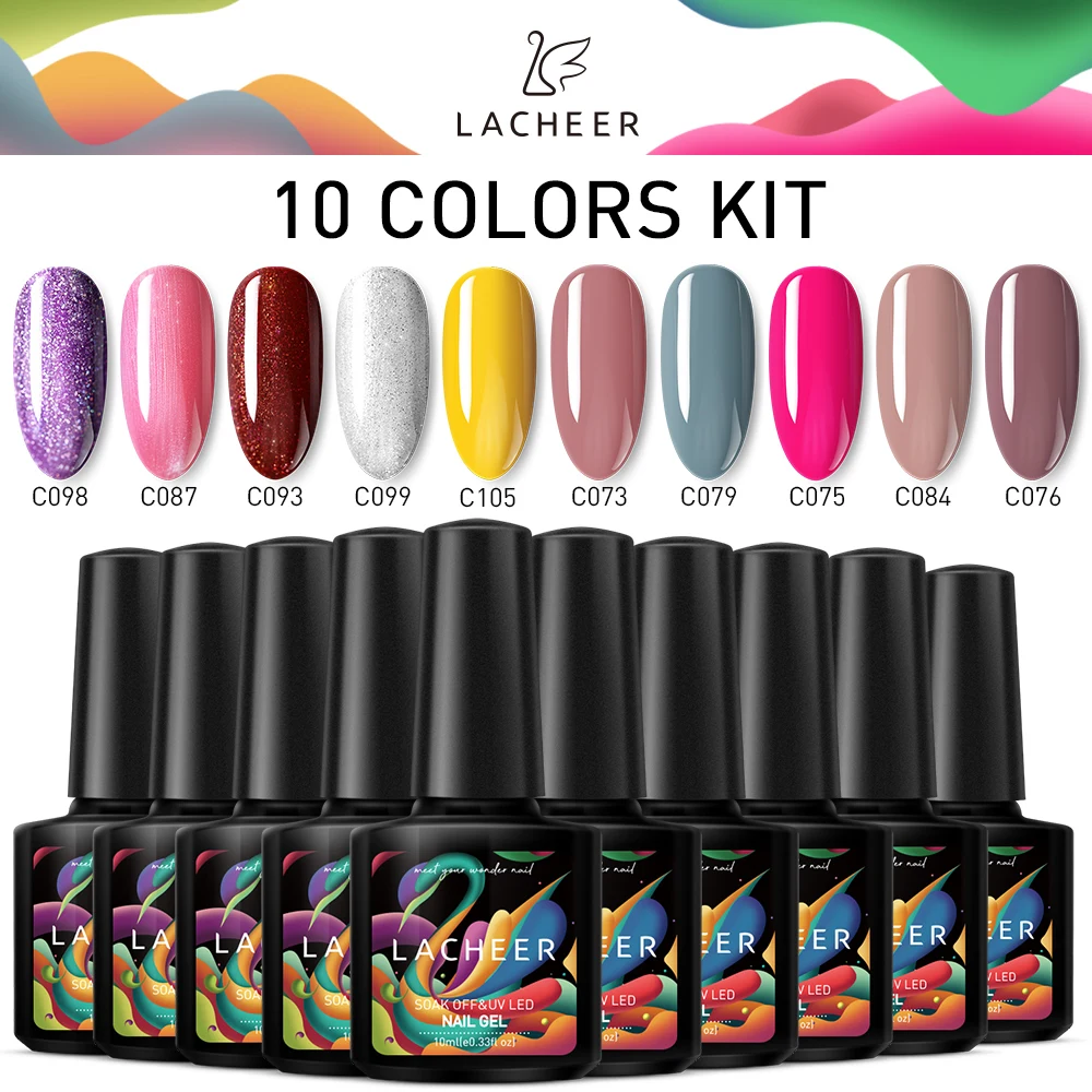 Lacheer 10 шт./лот набор гелей для ногтей впитывающийся УФ/светодиодный гель основа