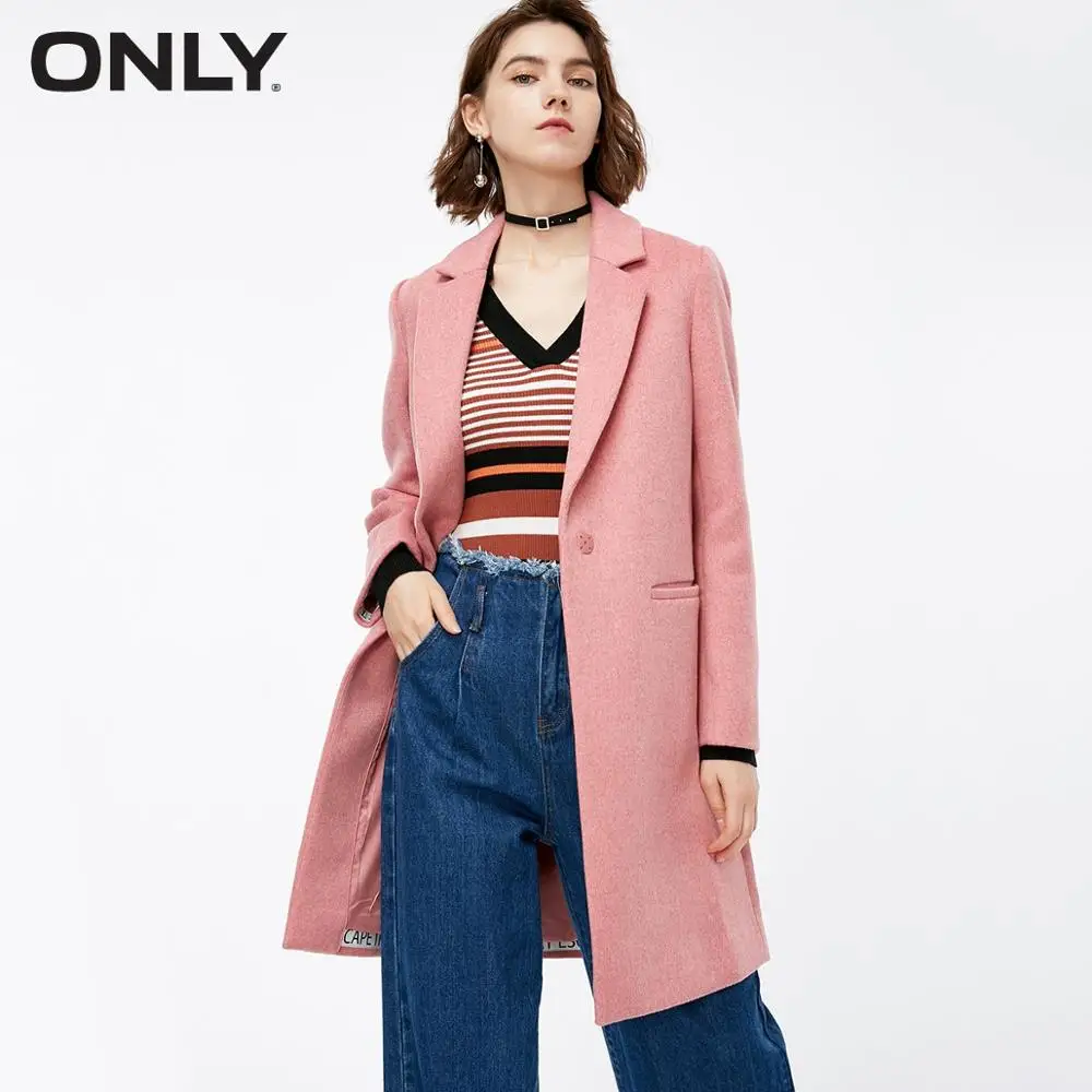 DUSTY ROSE Только женские зимние Новые простые длинные шерстяные пальто подол письмо патч невидимый дизайн кнопки пальто женское| 11834S517 - Цвет: DUSTY ROSE