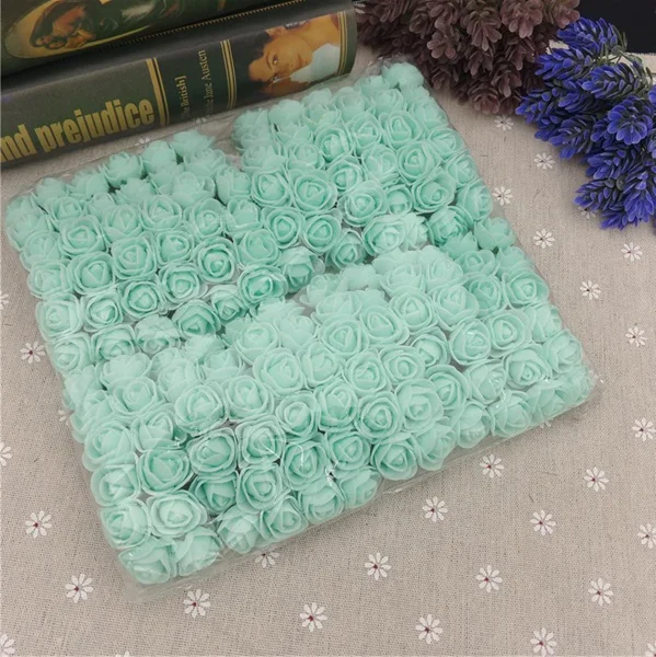 mint green 144 шт 2 см мини-поролоновая роза искусственный цветок букет разноцветная Роза Свадебные цветы украшения Скрапбукинг искусственный цветок Роза - Цвет: mint green