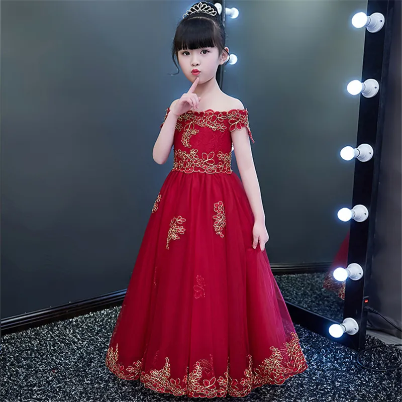 

Children Girls2019 Fashion Luxury Shoulderless Birthday Wedding Party Lace Princess Dress Kids Babies Dance Communication Dress