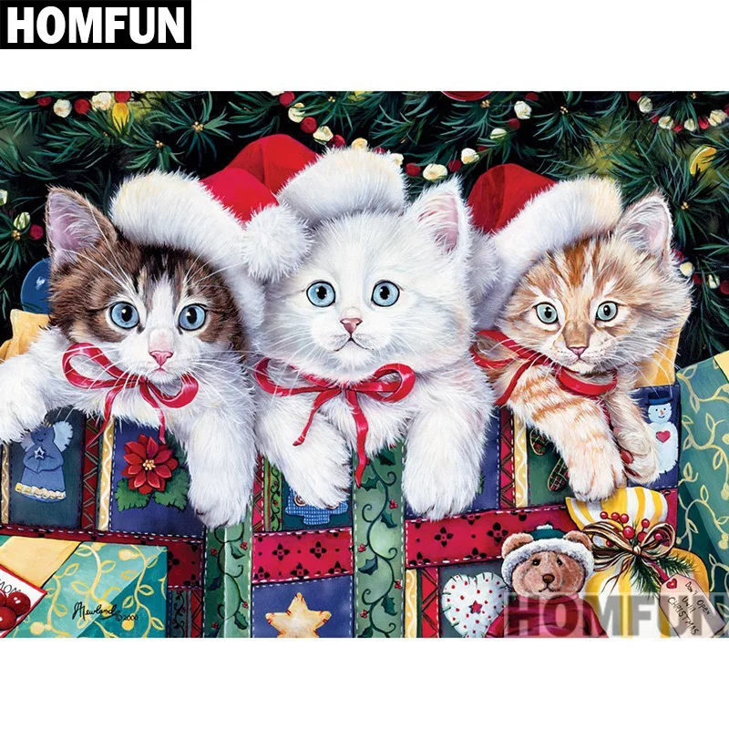 Алмазная живопись HOMFUN Рождественская кошка алмазная вышивка с полными