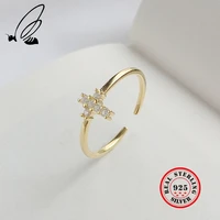 cross open ring 925 sterling silver gold color ladies zircon vintage resizable rings fashion jewelry for women anillos mujer