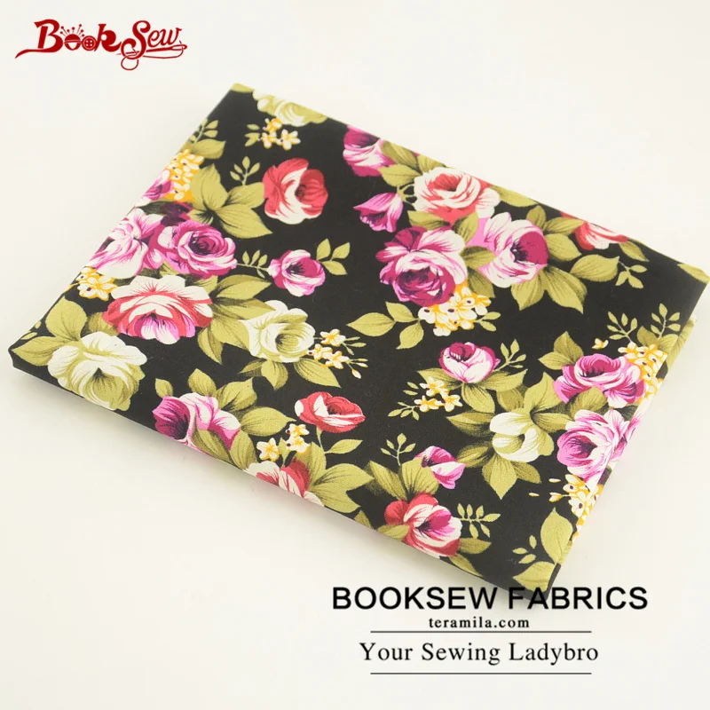 Booksew 100% хлопок поплин Ткань Роза Дизайн черный Жир квартал лоскутное ткань для