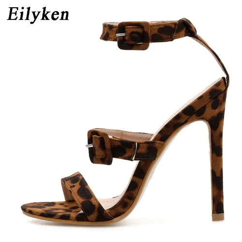 Leopard grain Eilyken стильная женская обувь с леопардовым принтом модные под змеиную кожу женские сандалии-гладиаторы с пряжкой туфли на высоком каблуке с ремешком на щиколотке Праздничные туфли-лодочки - Цвет: Leopard grain