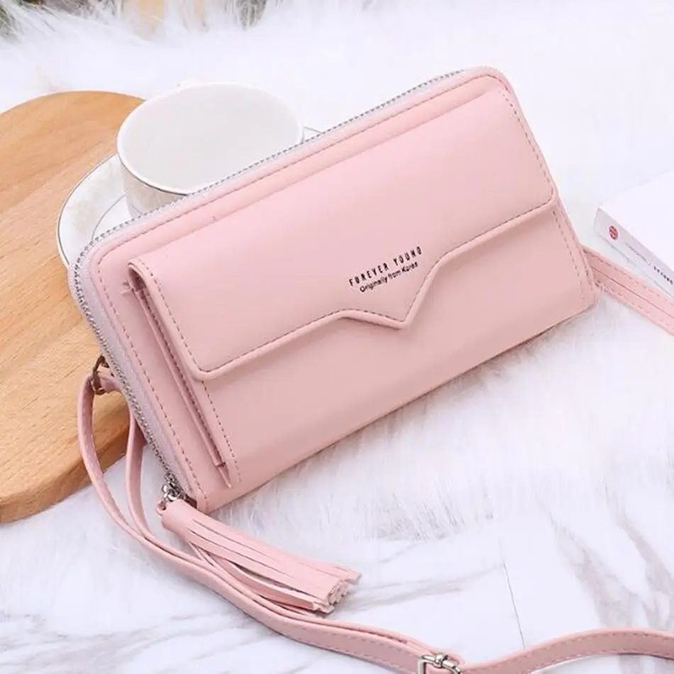 pink Новинка, женские кожаные кошельки, женские длинные Дизайнерские однотонные кошельки, женские кошельки для телефона, держатели для карт, женские клатчи с большой вместительностью - Цвет: pink