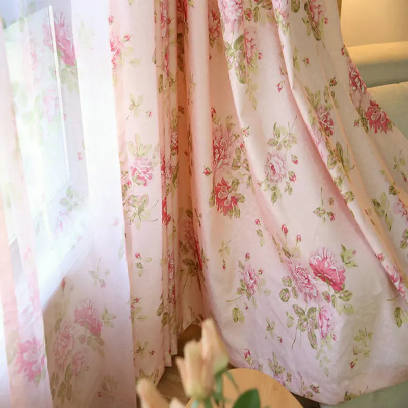 

Pastoral Pink Floral Curtains Semi Blackout Drapes for Living Room Bdroom Kitchen Romantic Roses Window Sheer Translucidus Tulle