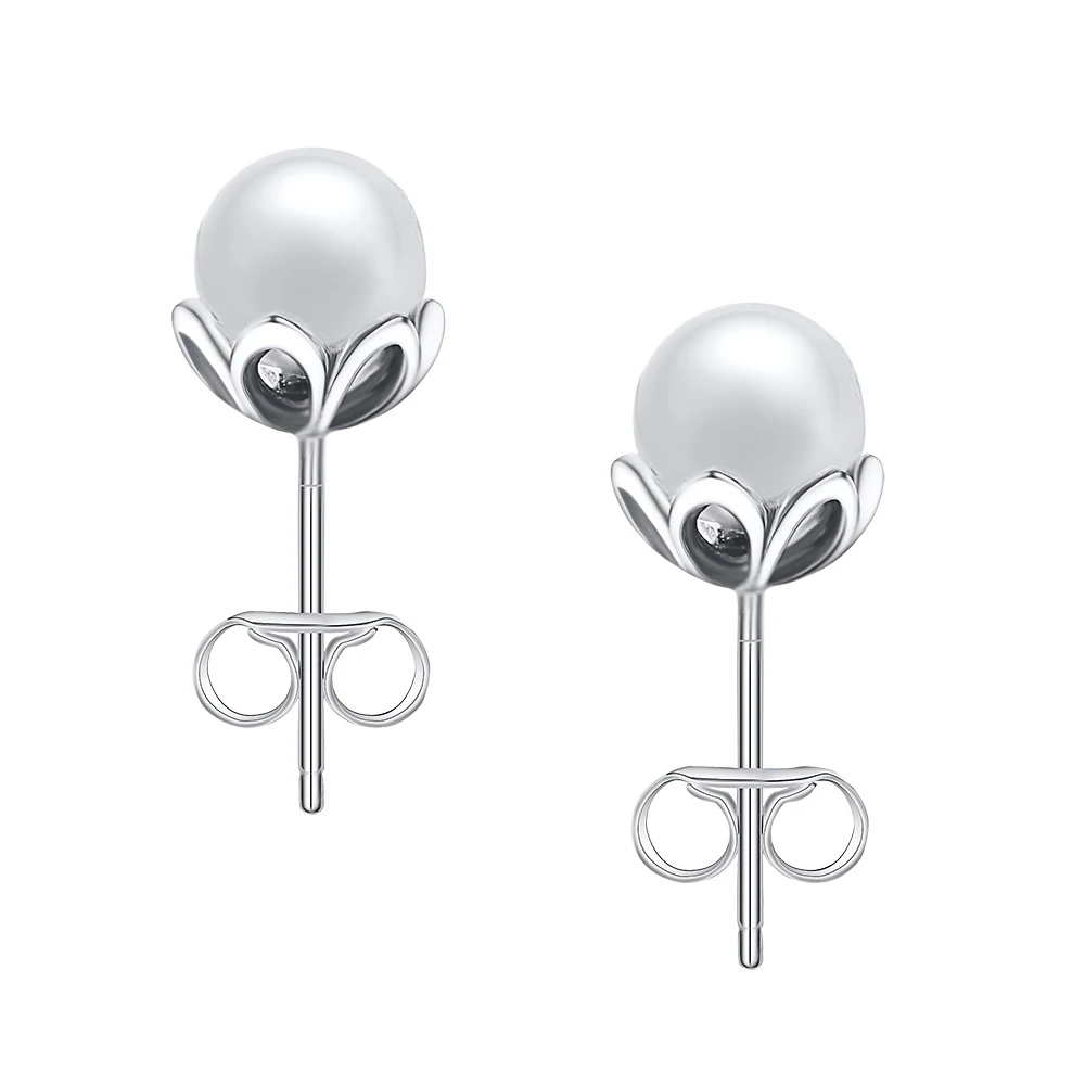 WYBEADS 100% 925 Sterling Silver White Pearl Stud Earrings For Women Female Elegance Fashion Earring Original Jewelry Making | Украшения и
