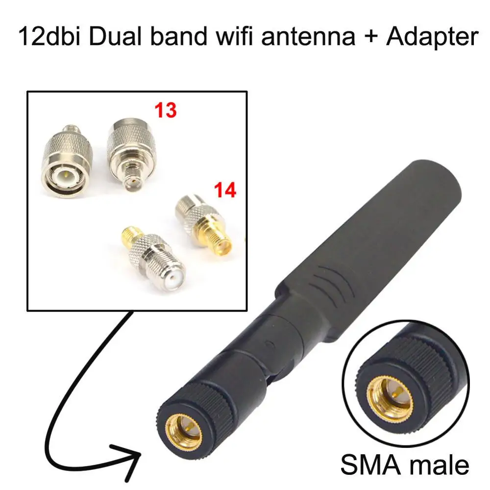 Wi Fi антенна 12 дБи двухдиапазонный 2 4G 5G 5 8G SMA Мужской усилитель сигнала + РЧ адаптер