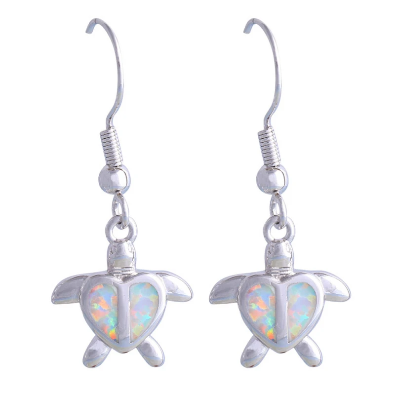 

New Christmas Gifts Tortoise Silver Color Jewelry White Fire Opal Dorp Dangle Earrings For Women E178