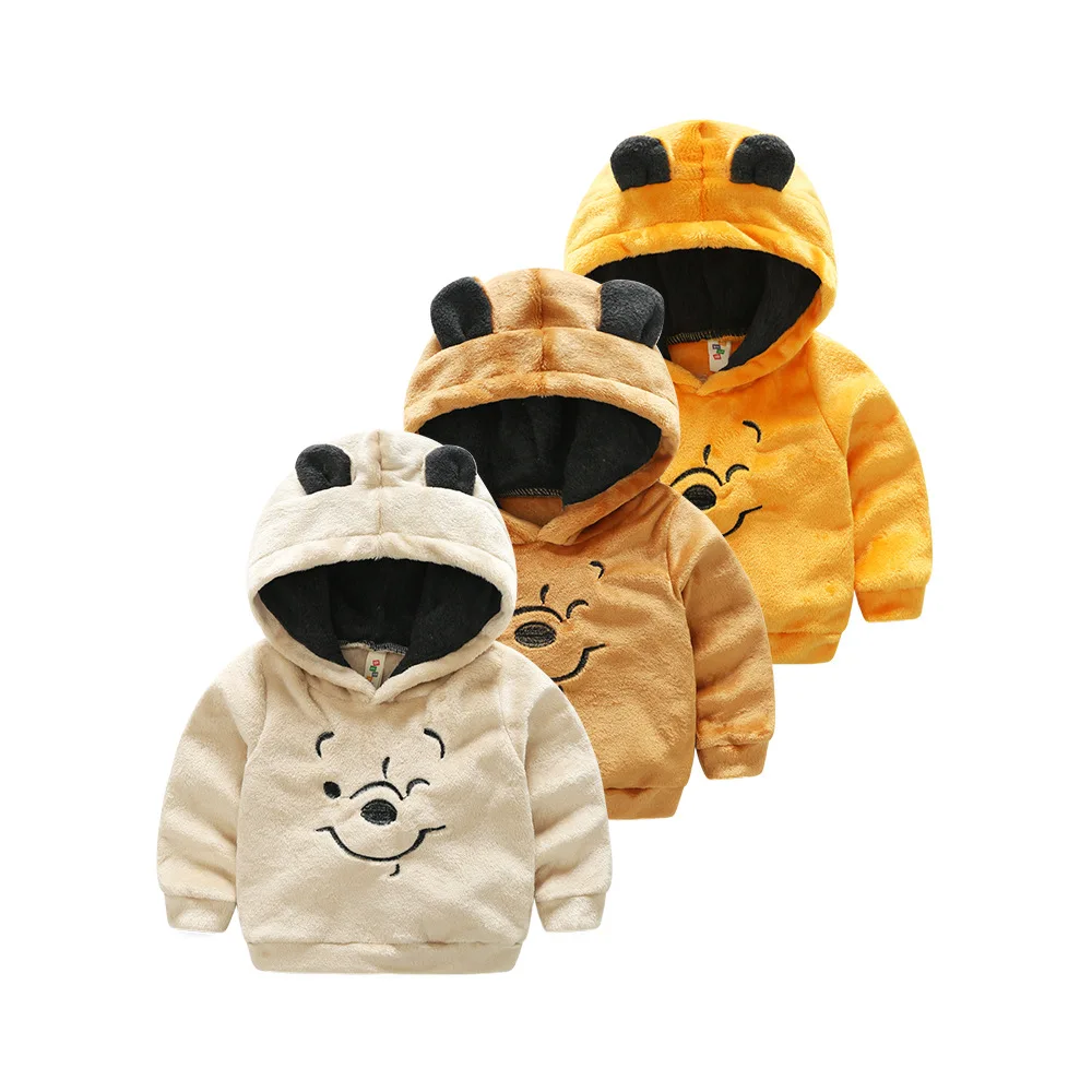 

Winter Kids Plus velvet Fluffy coat Thick cotton Fashion Boy girl brand sweatshirts Cartoon 3D bear Warm Cashmere toddle clothes