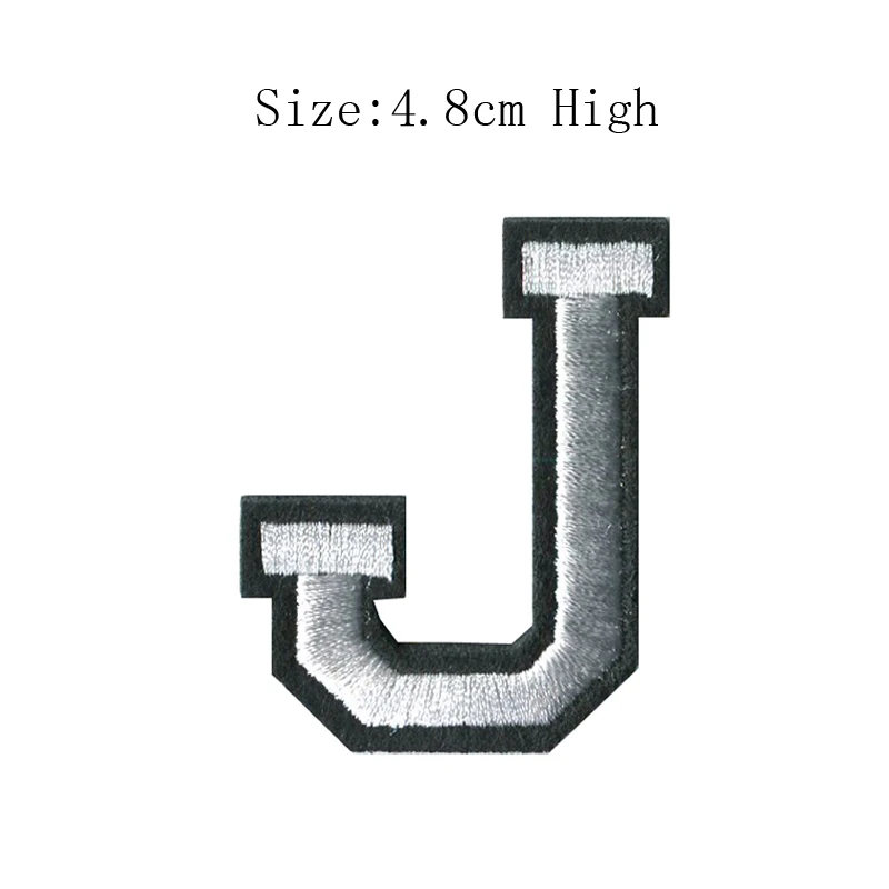 J 1 шт., A-Z, белые и черные английские буквенные надписи, смешанные, вышитые, сшитые на мешке, железные нашивки для одежды, сумки, штаны(высота 48 мм - Цвет: J