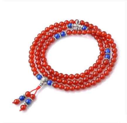 Красные черные 108 агата серебро бусы Будды ручная цепочка femme дружба драгоценные