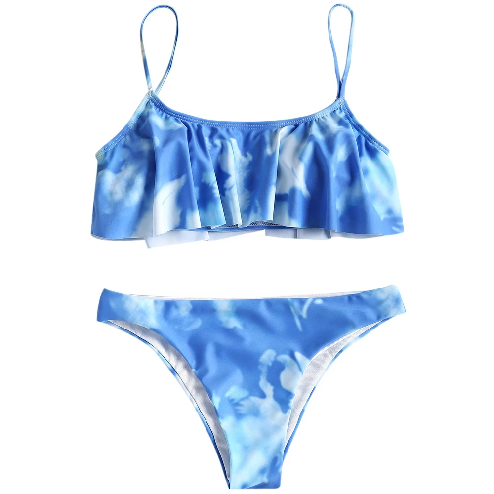 Комплект бикини с голубым градиентом и принтом неба 2019 плавки на тонких