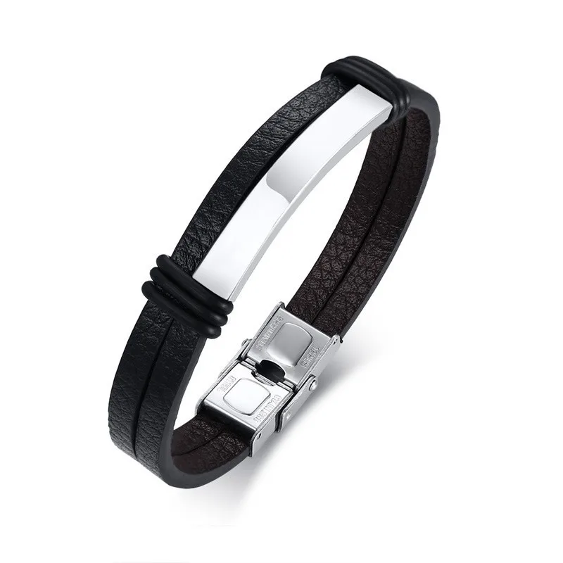 only bracelet 3 Пользовательский мужской кожаный браслет плоский тонкий черный двойной звено цепи обёрточная бумага наручные Boyfreind муж. DIY регулируемые ювелирные изделия - Окраска металла: only bracelet 3