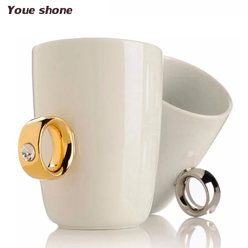 Творческий алмаз цвета: золотистый серебристый кольцо Кофе фарфоровая кружка