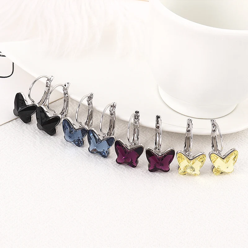 BAFFIN Crystals From Swarovski Trendy Korean Butterfly Drop Earrings For Women Party Silver Color Brincos Statement Jewelry Gift | Украшения