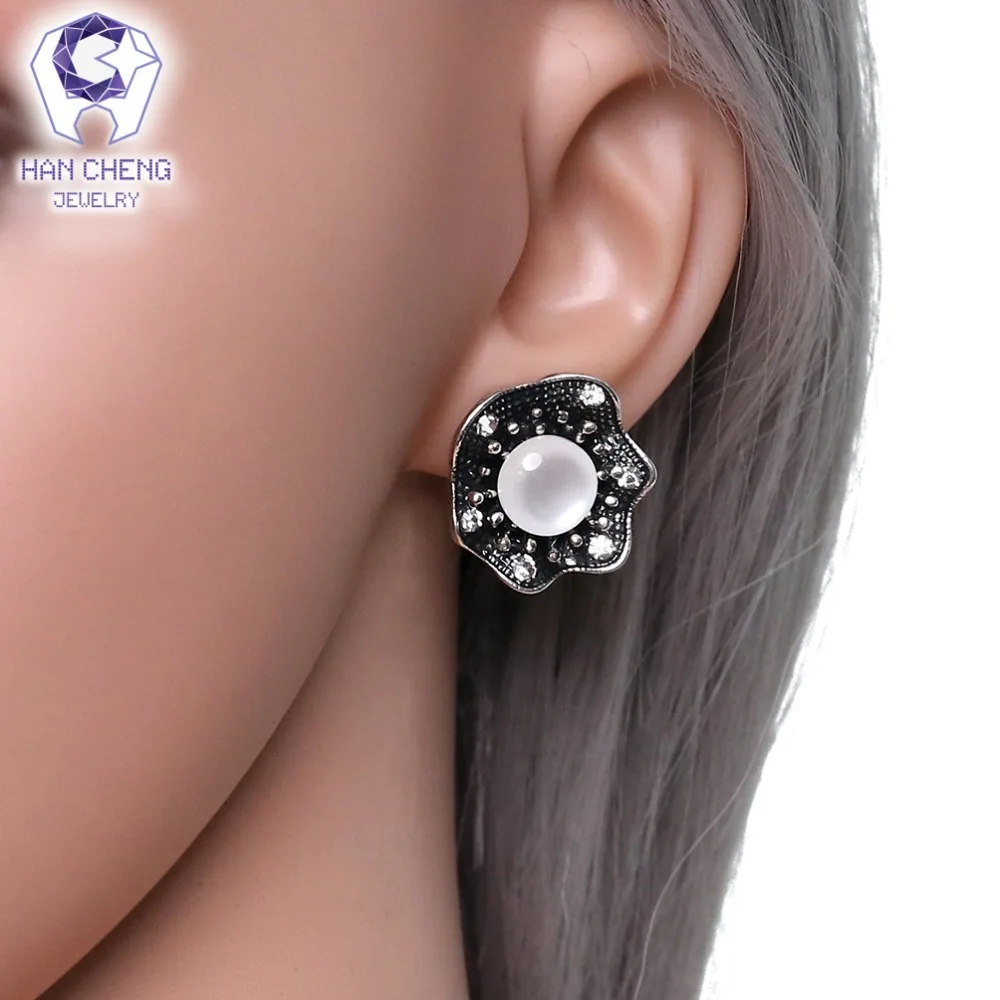 HanCheng Новые Модные Винтажные серьги Стразы огненный опал камни клипсы черные в
