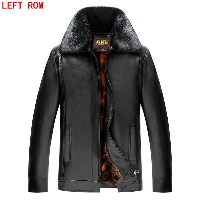 Мужская куртка с меховым воротником зимняя из овечьей кожи пилот кашемировая
