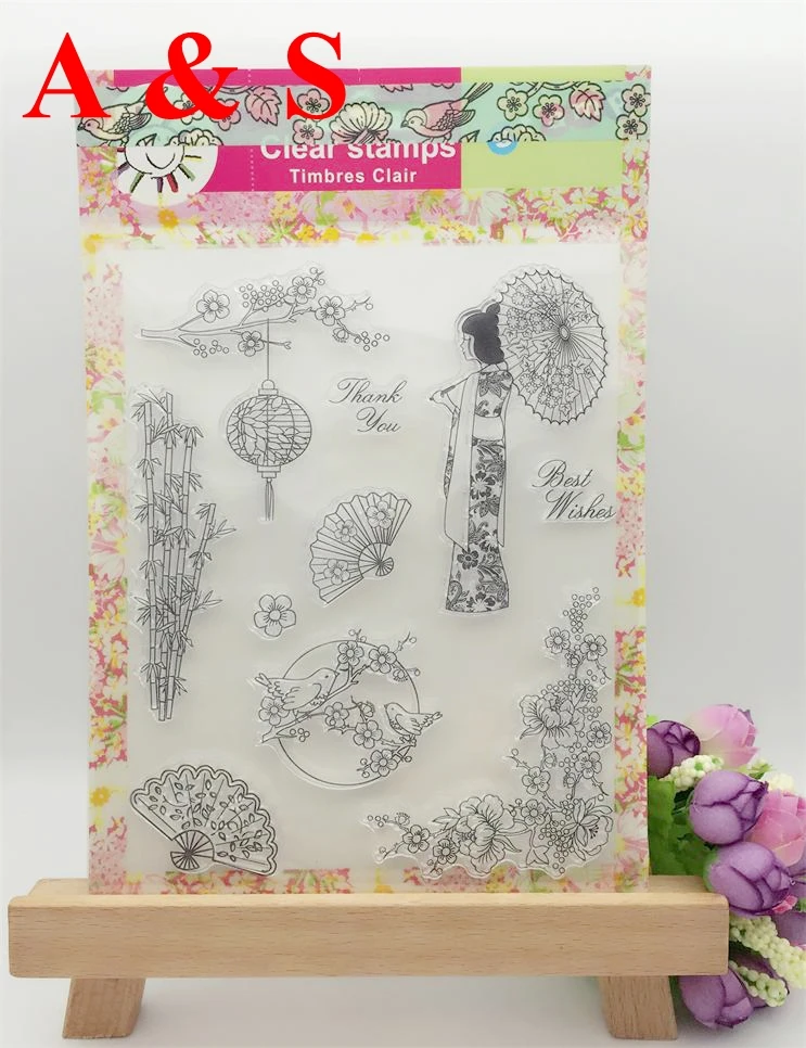 Японская девочка Сакура Подарок Прозрачный штамп сделай сам силиконовые