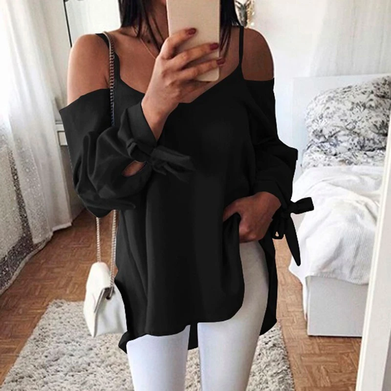 Женский топ Blusa 2019 женское сексуальное на завязках с открытыми плечами блузка