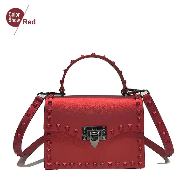 red(big) Желейные сумки для женщин, одноцветные модные сумки-мессенджеры с заклепками, женские сумки через плечо, маленькие и большие дамские сумки, высококачественные женские сумки - Цвет: red(big)
