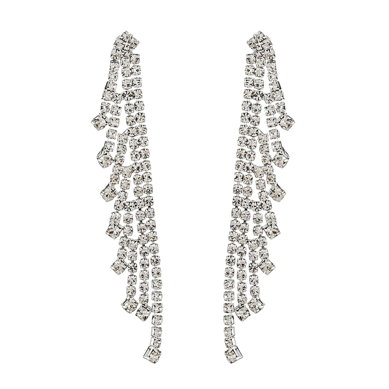 YFJEWE Silver Color Rhinestone Crystal Long Tassel Earrings for Women Bridal Drop Dangling Brincos Wedding Jewelry E630 | Серьги
