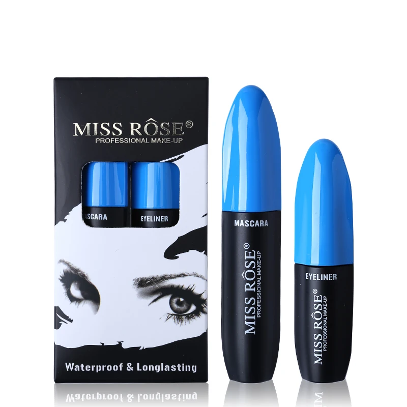 2 шт./лот Miss Rose Черная тушь для ресниц + жидкая подводка глаз водостойкая