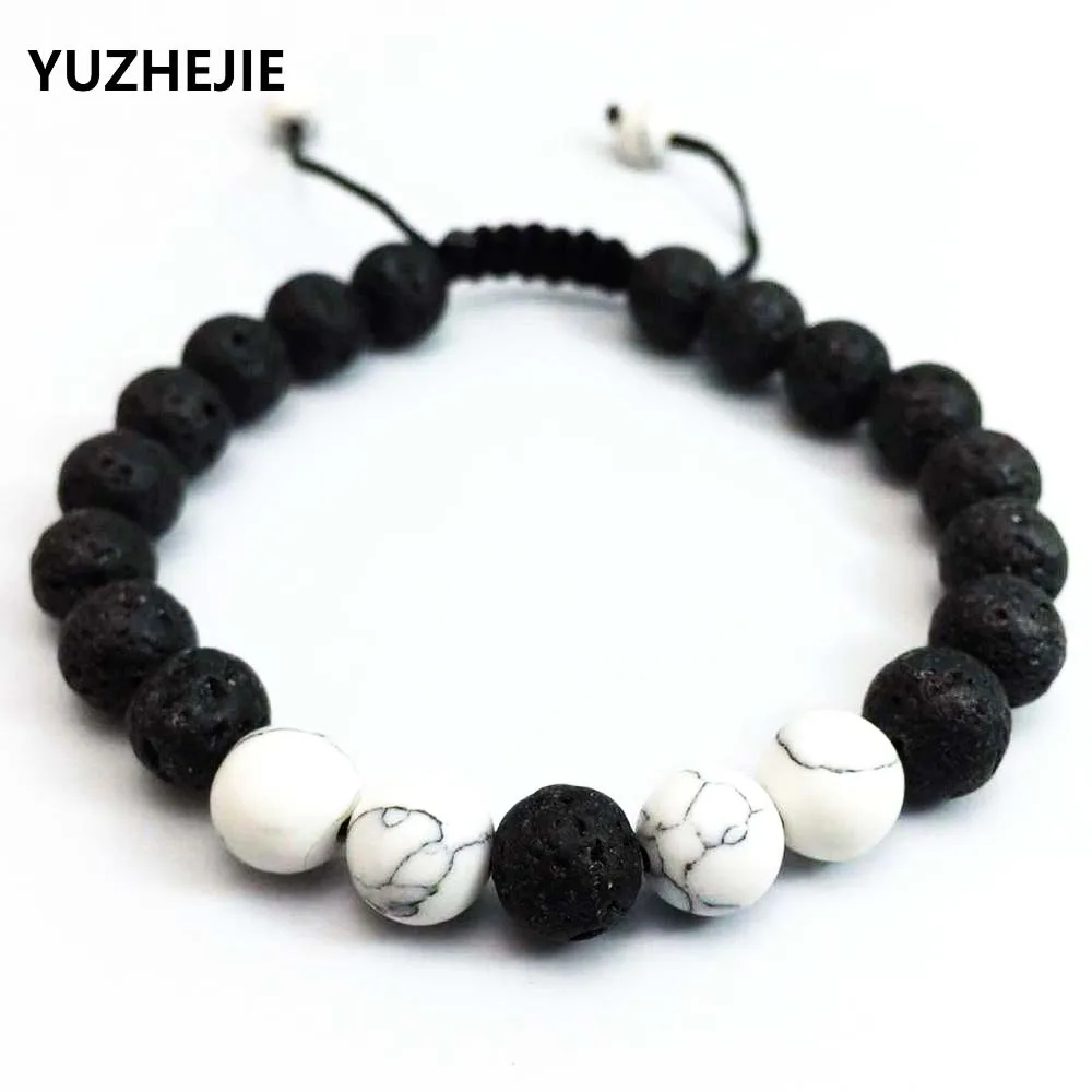 YUZHEJIE 2018 Новый 8 мм тигровые глаза браслет из шпата с натуральной черной лавой