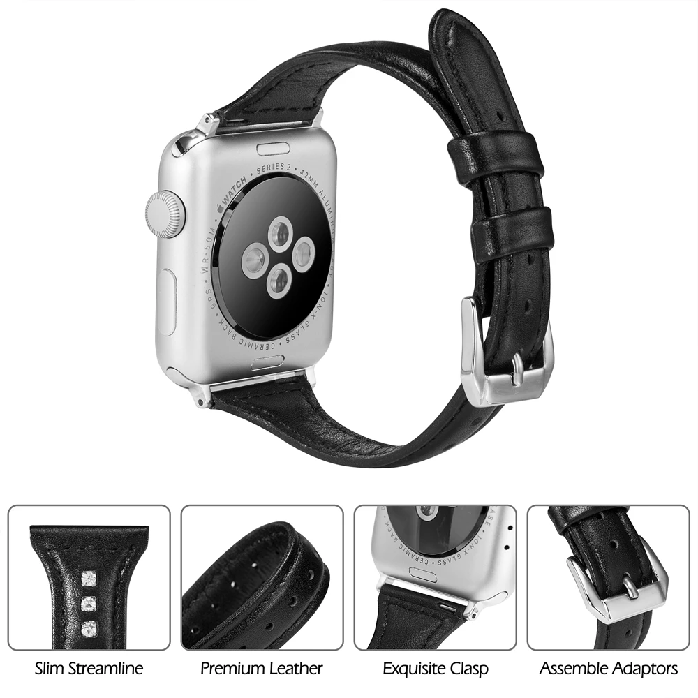 Роскошный Бриллиантовый ремешок со стразами для apple watch 44 мм 42 40 38 кожаный iWatch series 1